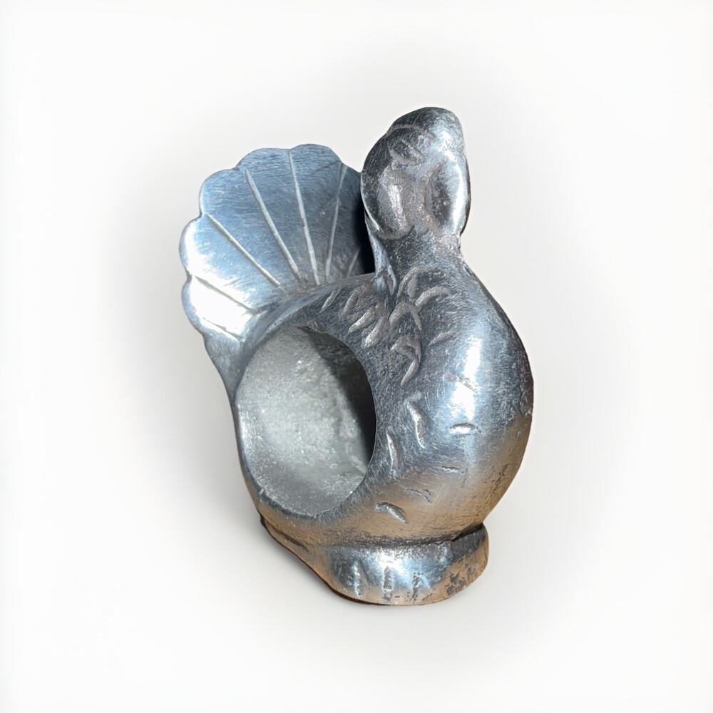 Vintage pewter Silver Turkey Thanksgiving Country Decor napkin rings Set Of 8